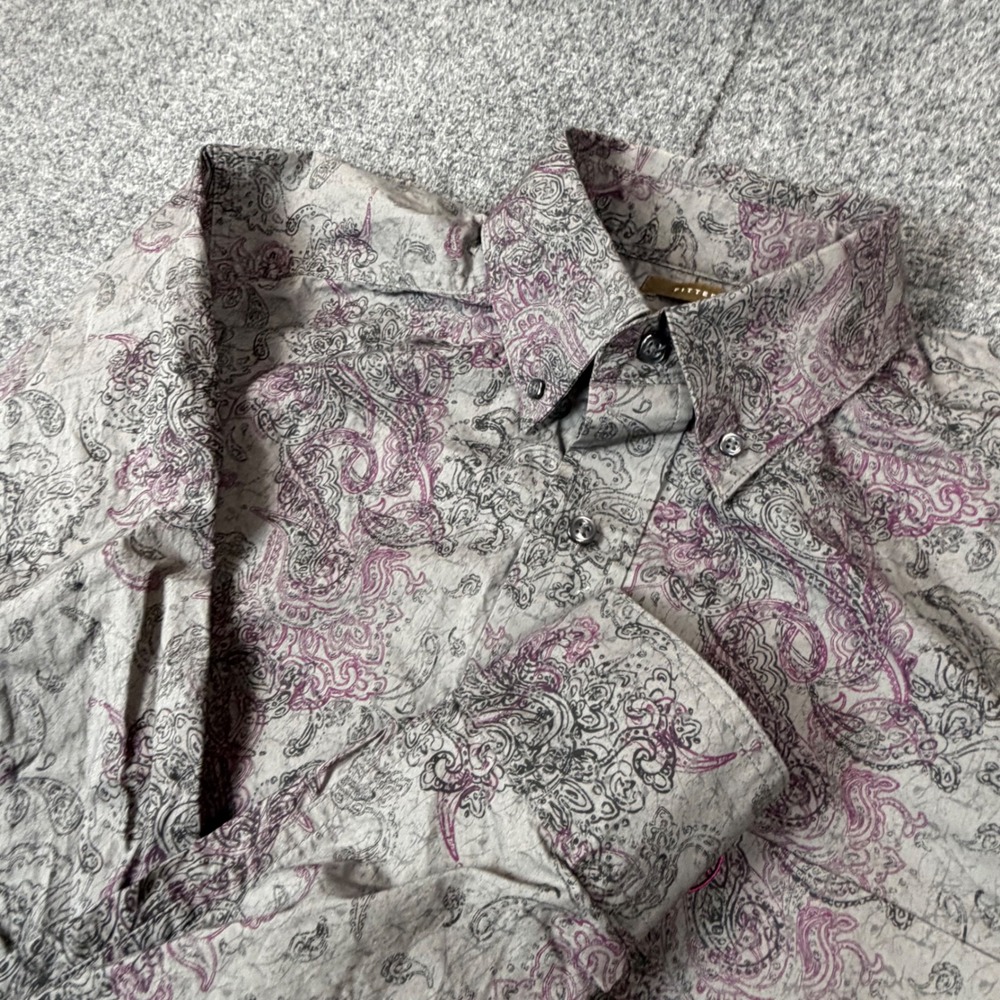 VTG Ariat Womens Size Small Fitted Paisley Western Button Down Shirt Grey Purple - Picture 1 of 7